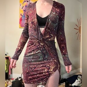 Fashion Nova Deep V-Neck Long Sleeve Mini Dress